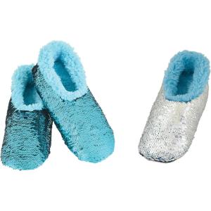 imageSnoozies Sequin Slippers for Women  Fancy Glitters Comfy and Cozy Sparkly NonSlip Womens Slippers SocksTurquoiseSilver