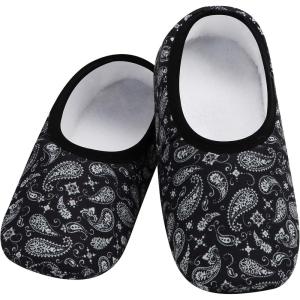 imageSnoozies Skinnies slipper socks for Women  NonSlip Lightweight Soft Sherpa Lining Foldable TravelBlack Bandana
