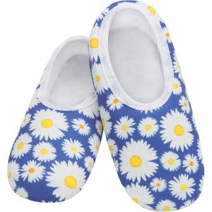 imageSnoozies Skinnies slipper socks for Women  NonSlip Lightweight Soft Sherpa Lining Foldable TravelBright Daisy