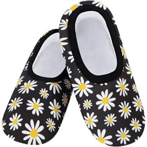 imageSnoozies Skinnies slipper socks for Women  NonSlip Lightweight Soft Sherpa Lining Foldable TravelBwdaisy