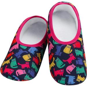 imageSnoozies Skinnies slipper socks for Women  NonSlip Lightweight Soft Sherpa Lining Foldable TravelCats Black