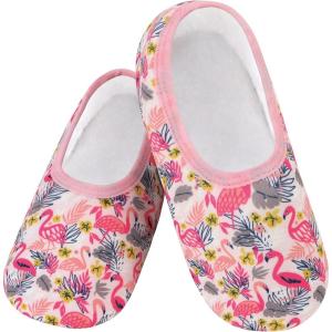 imageSnoozies Skinnies slipper socks for Women  NonSlip Lightweight Soft Sherpa Lining Foldable TravelFlamingos