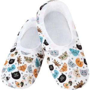 imageSnoozies Skinnies slipper socks for Women  NonSlip Lightweight Soft Sherpa Lining Foldable TravelKittie Faces