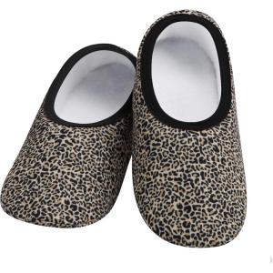 imageSnoozies Skinnies slipper socks for Women  NonSlip Lightweight Soft Sherpa Lining Foldable TravelLeopard