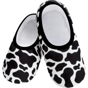 imageSnoozies Skinnies slipper socks for Women  NonSlip Lightweight Soft Sherpa Lining Foldable TravelMoocows