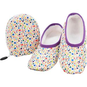 imageSnoozies Skinnies slipper socks for Women  NonSlip Lightweight Soft Sherpa Lining Foldable TravelWtpsmdots