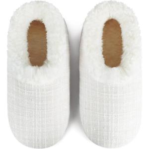 imageSnoozies Sparkle Tweed Slippers for Women with Sherpa Lining Memory Foam Slippers Indoor NonSkid SoleCream