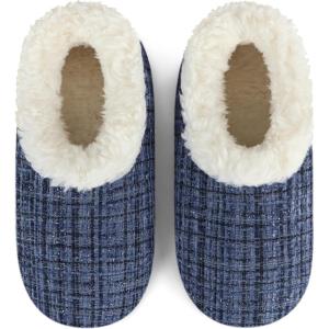 imageSnoozies Sparkle Tweed Slippers for Women with Sherpa Lining Memory Foam Slippers Indoor NonSkid SoleDk Blue