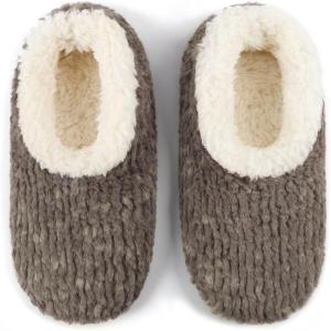 imageSnoozies Teddy Bear Faux Fur House Slippers for Women with Memory Foam Insole SherpaLined Slipper Socks NonSkidDark Grey