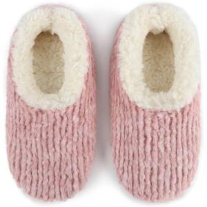 imageSnoozies Teddy Bear Faux Fur House Slippers for Women with Memory Foam Insole SherpaLined Slipper Socks NonSkidLight Pink