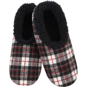 imageSnoozies Plaid Mens Slippers with Comfy Sherpa Lining House Slippers for Men NonSkid Soft Sole House Shoes Gifts for HimBlack