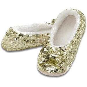 image:imageSnoozies Ballerina Bling Metallic Shine Slippers  Sequin House Shoes for Women  Slipper Socks with Grippers  Cute Indoor FootwearGold