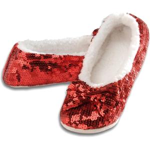 image:imageSnoozies Ballerina Bling Metallic Shine Slippers  Sequin House Shoes for Women  Slipper Socks with Grippers  Cute Indoor FootwearRed