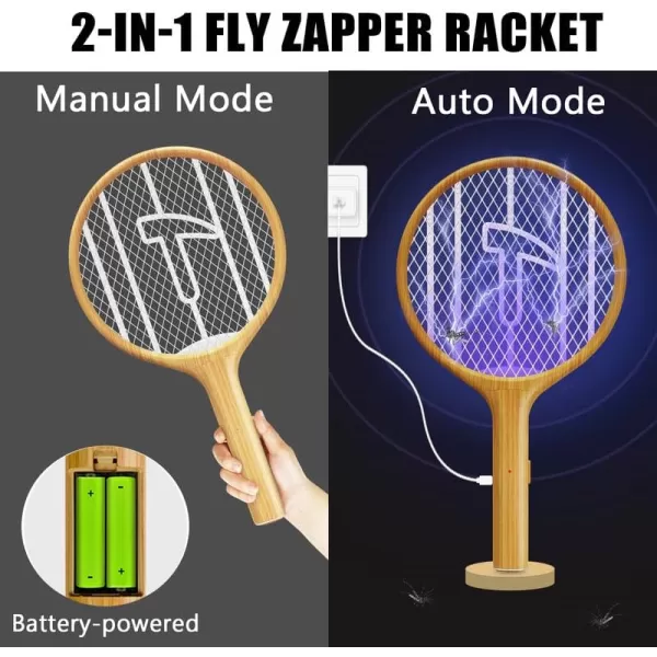 Endbug 2 in 1 Bug Zapper Racket, Dual Modes Electric Fly Swatter with Purple Attracting Light, Hangable Mosquito Zapper, Handheld Fly Zapper for Indoor &amp; Outdoor 