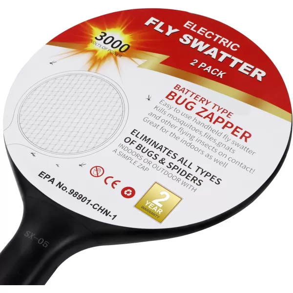 Endbug Electric Fly Swatter Racket 2 Pack, Hangable Mosquito Zapper, 3000V Handheld Bug Zapper Racket, Fly Zapper for Indoor &amp; Outdoor
