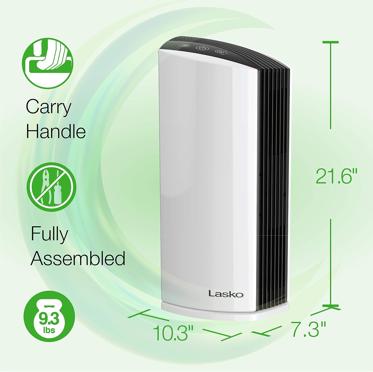 Lasko LP200 HEPA Desktop Air Purifier with Timer for a Cleaner,Fresher Home Environment –2-Stage Filtration Removes Smoke, Odors, Pet Dander, Virus Sized Particles,Pollen, 14.75" x 7.3” x 10.3”, White