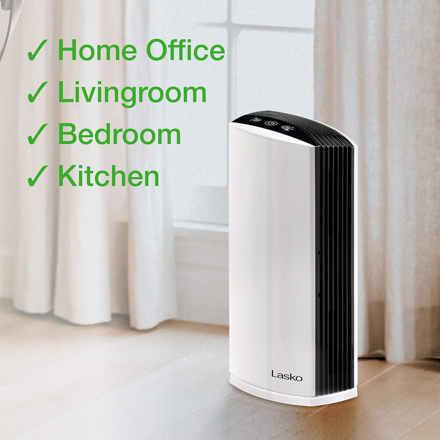 Lasko LP200 HEPA Desktop Air Purifier with Timer for a Cleaner,Fresher Home Environment –2-Stage Filtration Removes Smoke, Odors, Pet Dander, Virus Sized Particles,Pollen, 14.75" x 7.3” x 10.3”, White