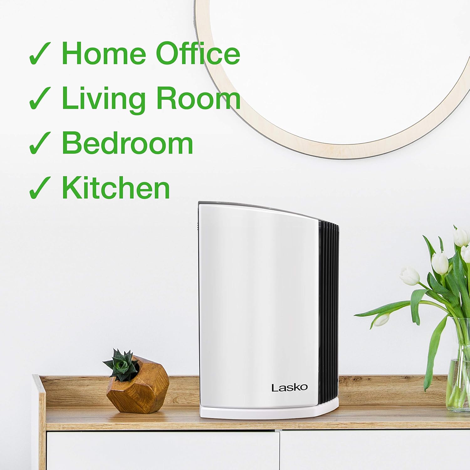 Lasko LP200 HEPA Desktop Air Purifier with Timer for a Cleaner,Fresher Home Environment –2-Stage Filtration Removes Smoke, Odors, Pet Dander, Virus Sized Particles,Pollen, 14.75" x 7.3” x 10.3”, White
