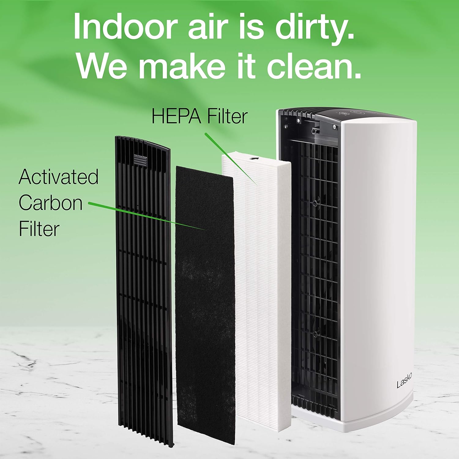 Lasko LP200 HEPA Desktop Air Purifier with Timer for a Cleaner,Fresher Home Environment –2-Stage Filtration Removes Smoke, Odors, Pet Dander, Virus Sized Particles,Pollen, 14.75" x 7.3” x 10.3”, White
