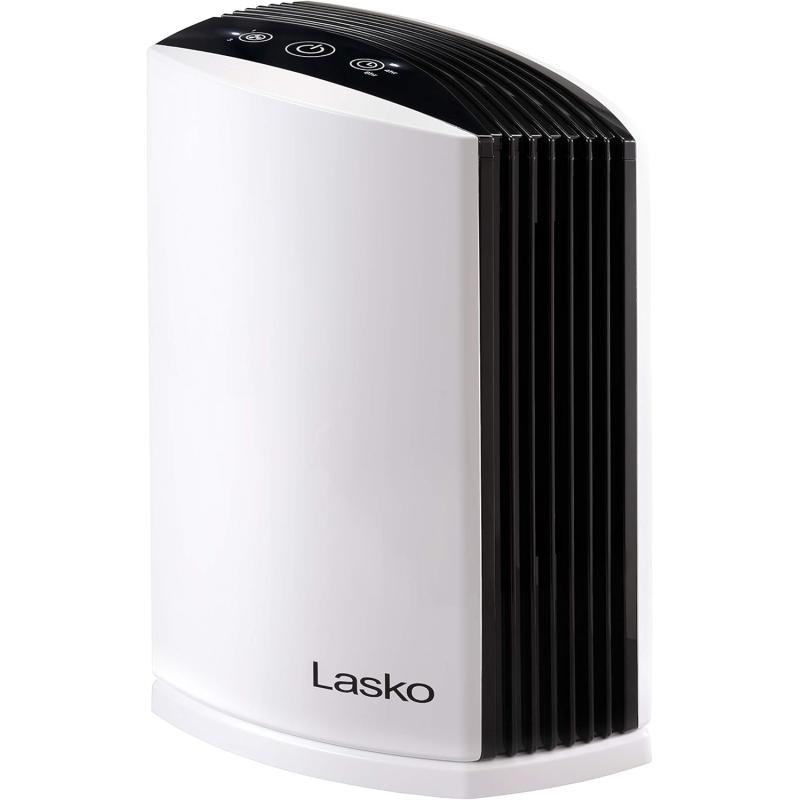 Lasko LP200 HEPA Desktop Air Purifier with Timer for a Cleaner,Fresher Home Environment –2-Stage Filtration Removes Smoke, Odors, Pet Dander, Virus Sized Particles,Pollen, 14.75" x 7.3” x 10.3”, White
