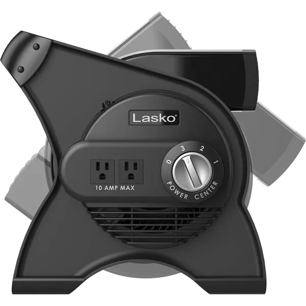Lasko 12” Utility Fan for Job Site or Home Use, 289 CFM, Pivoting High Velocity Blower Fans, 3 Speeds, 2 Accessory Outlets 120V, Black, U12104