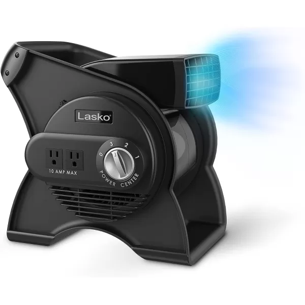 Lasko 12” Utility Fan for Job Site or Home Use, 289 CFM, Pivoting High Velocity Blower Fans, 3 Speeds, 2 Accessory Outlets 120V, Black, U12104