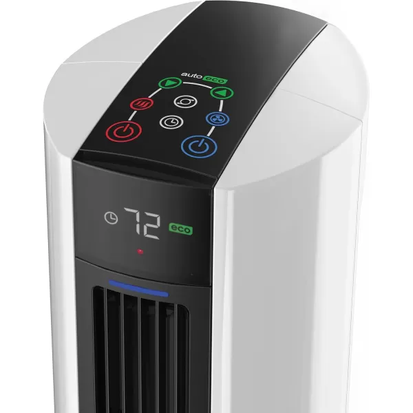 Lasko 1500 Watt 4 Speed Quiet Bladeless Multi Function Remote Control Comfort Control Tower Fan and Space Heater with 3 Heat Settings, White