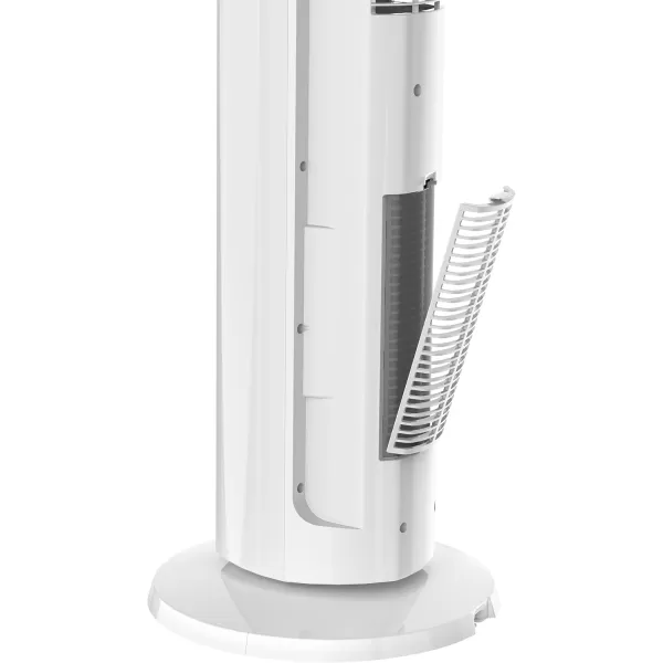 Lasko 1500 Watt 4 Speed Quiet Bladeless Multi Function Remote Control Comfort Control Tower Fan and Space Heater with 3 Heat Settings, White