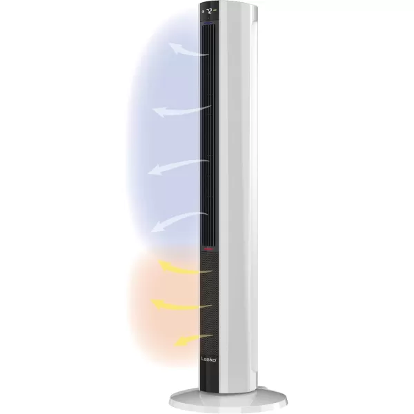 Lasko 1500 Watt 4 Speed Quiet Bladeless Multi Function Remote Control Comfort Control Tower Fan and Space Heater with 3 Heat Settings, White