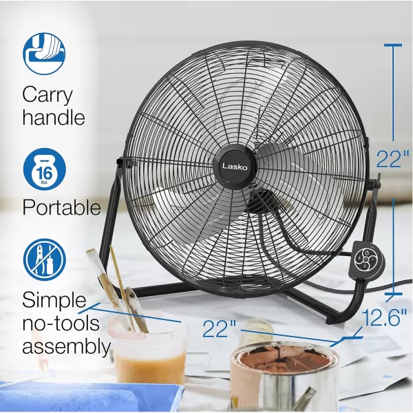 Lasko 20", High-Velocity Commercial Grade QuickMount, Converts from Floor Wall Mount Fan Ideal for Garages, Basements, Gyms, 2264QM, 7 x 22 x 22 inches, Black Silver