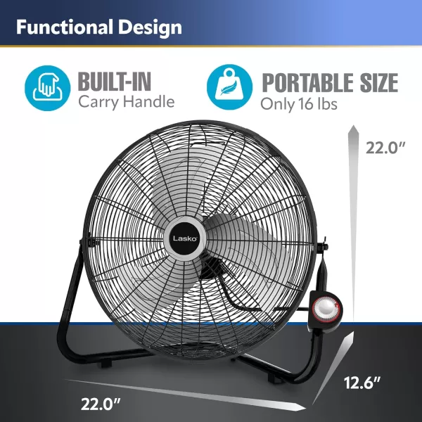 Lasko 20", High-Velocity Commercial Grade QuickMount, Converts from Floor Wall Mount Fan Ideal for Garages, Basements, Gyms, 2264QM, 7 x 22 x 22 inches, Black Silver