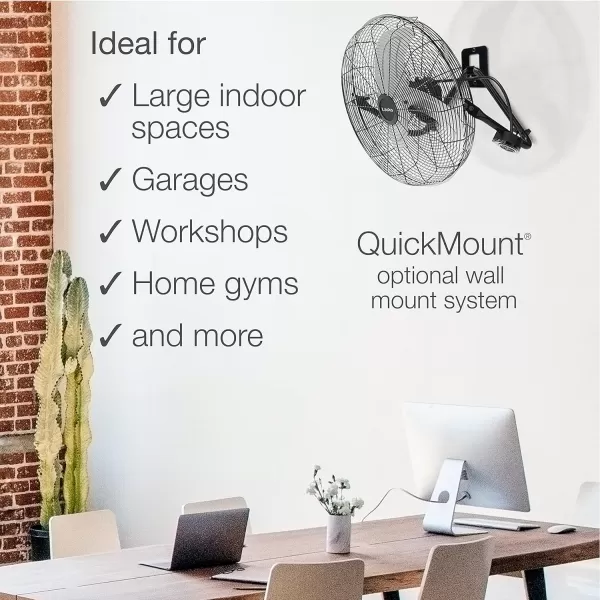 Lasko 20", High-Velocity Commercial Grade QuickMount, Converts from Floor Wall Mount Fan Ideal for Garages, Basements, Gyms, 2264QM, 7 x 22 x 22 inches, Black Silver