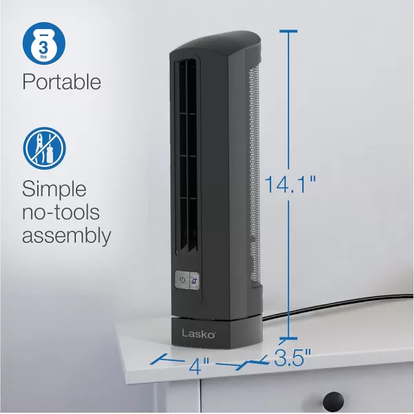 Lasko Air Stik Oscillating Tabletop Fan, Ultra-Slim Design, 2 Quiet Speeds, for Bedroom, Dorm Rooms, Office, 14", White, T14100