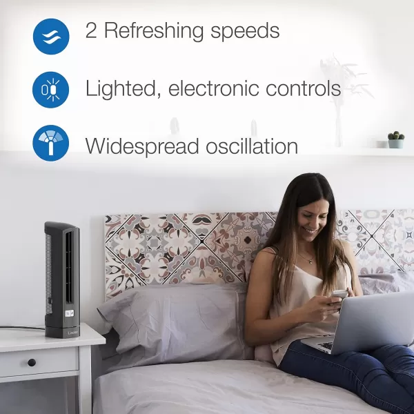 Lasko Air Stik Oscillating Tabletop Fan, Ultra-Slim Design, 2 Quiet Speeds, for Bedroom, Dorm Rooms, Office, 14", White, T14100
