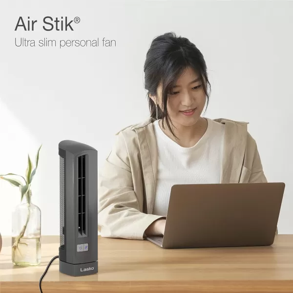 Lasko Air Stik Ulta-Slim Oscillating Desktop Fan, 2 Speeds, for Bedroom, Living Room, Office, 14", Gray, 4000