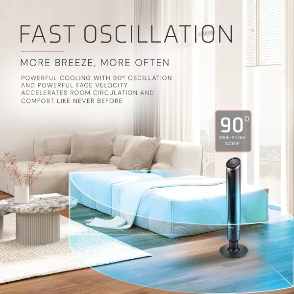 Lasko Apex 42" Tower Fans for Home, 29 ft/s Airflow, Quiet 28 dB on Low, 90° Oscillation, 12 Hour Timer, Air Filter for Hair &amp; Dust, Remote Control, Black, RST200