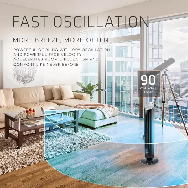 Lasko Ascend 36" Tower Fans for Home, 29 ft/s Airflow, Quiet 29dB on Low, 90° Oscillation, 12 Hour Timer, Air Filter for Hair &amp; Dust, Remote, Black, OST100