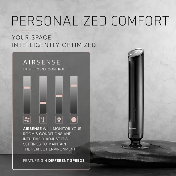Lasko Ascend 36" Tower Fans for Home, 29 ft/s Airflow, Quiet 29dB on Low, 90° Oscillation, 12 Hour Timer, Air Filter for Hair &amp; Dust, Remote, Black, OST100