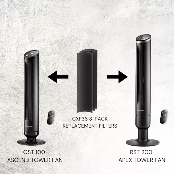 Lasko Ascend 36" Tower Fans for Home, 29 ft/s Airflow, Quiet 29dB on Low, 90° Oscillation, 12 Hour Timer, Air Filter for Hair &amp; Dust, Remote, Black, OST100