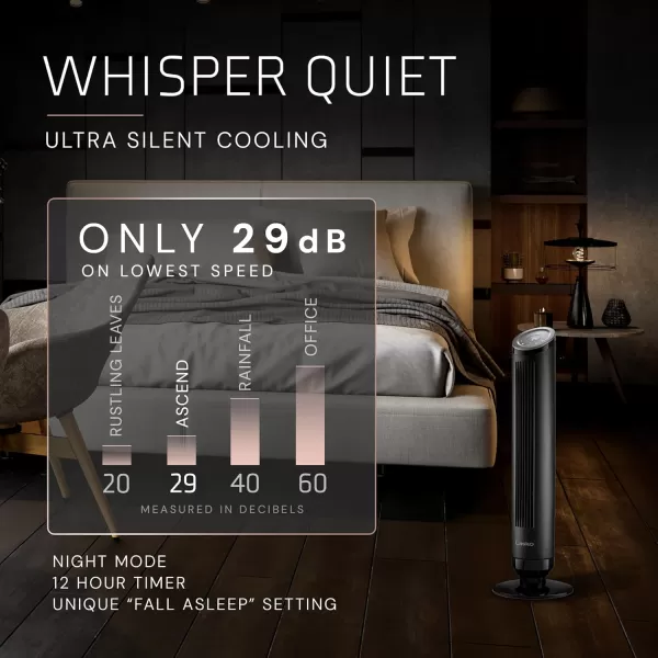Lasko Ascend 36" Tower Fans for Home, 29 ft/s Airflow, Quiet 29dB on Low, 90° Oscillation, 12 Hour Timer, Air Filter for Hair &amp; Dust, Remote, Black, OST100