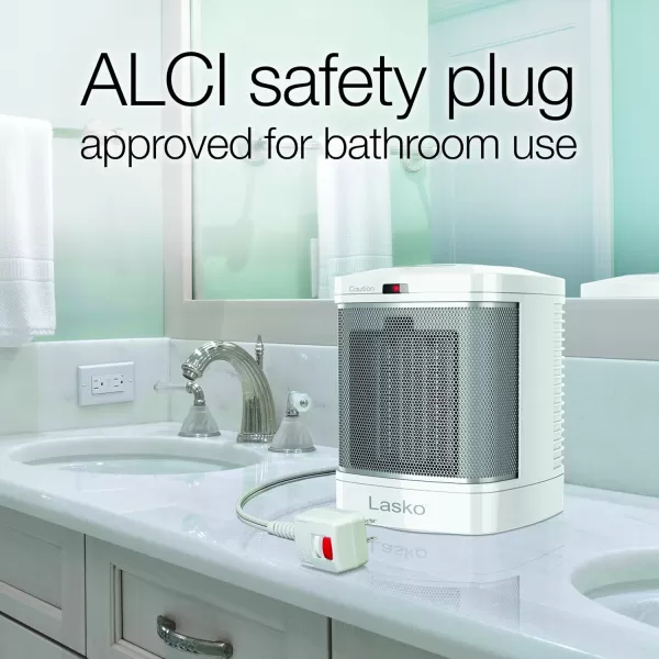 Lasko CD08200 Small Portable Ceramic Space Heater for Bathroom and Indoor Home Use, White, 6.25 x 6.25 x 7.65 inches