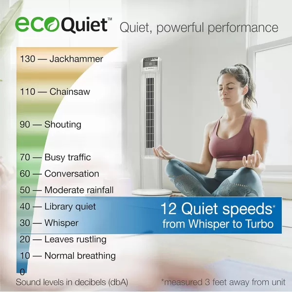 Lasko EcoQuiet Oscillating Tower Fan, Portable, Remote Control, Timer, 12 Quiet Speeds, for Living Room, Bedroom and Office, 42", Black, T42700, Large