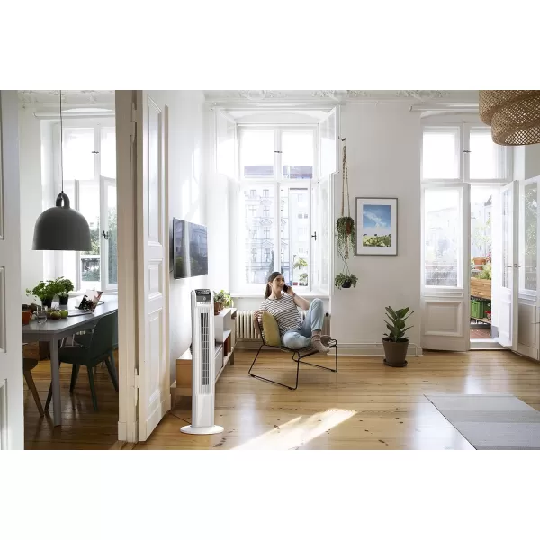 Lasko EcoQuiet Oscillating Tower Fan, Portable, Remote Control, Timer, 12 Quiet Speeds, for Living Room, Bedroom and Office, 42", Black, T42700, Large