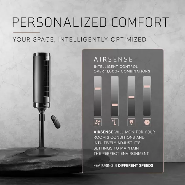 Lasko Elevation 42”-54” Adjustable Height Pedestal Tower Fans for Home, 31 ft/s Airflow, Quiet 28 dB on Low, 90° Oscillation, 12 Hour Timer, Remote Control, Black, EST100