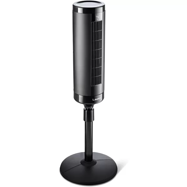 Lasko Elevation 42”-54” Adjustable Height Pedestal Tower Fans for Home, 31 ft/s Airflow, Quiet 28 dB on Low, 90° Oscillation, 12 Hour Timer, Remote Control, Black, EST100