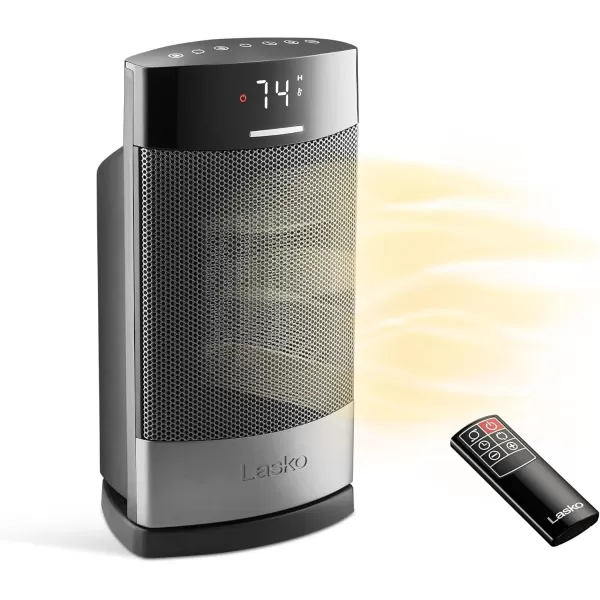 Lasko Ellipse Ceramic Tower Heater for Home with Tipover Switch, Child Lock, Digital Display, Thermostat, Wide Oscillation, Remote, Timer, For Bedroom, Office, Living Room, Den, 1500W, Black, CT18950