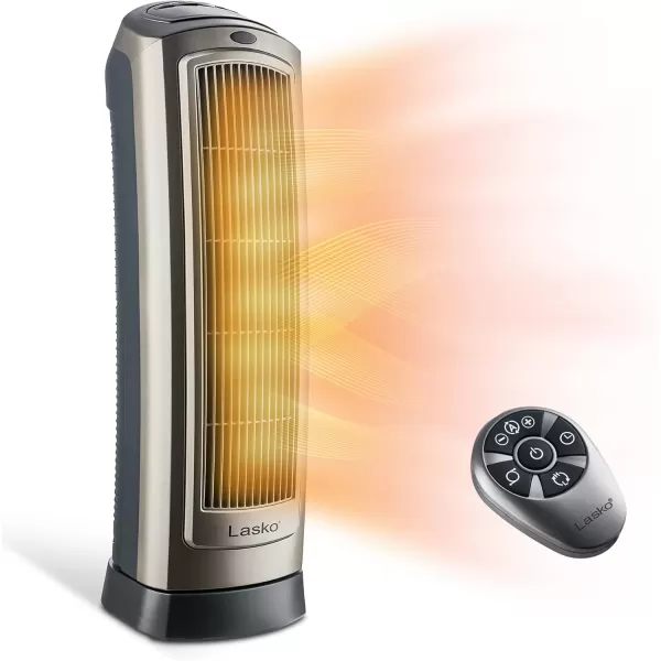 Lasko Ellipse Ceramic Tower Heater for Home with Tipover Switch, Child Lock, Digital Display, Thermostat, Wide Oscillation, Remote, Timer, For Bedroom, Office, Living Room, Den, 1500W, Black, CT18950
