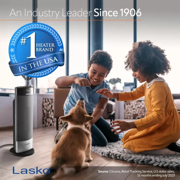 Lasko Ellipse Ceramic Tower Heater for Home with Tipover Switch, Child Lock, Digital Display, Thermostat, Wide Oscillation, Remote, Timer, For Bedroom, Office, Living Room, Den, 1500W, Black, CT18950
