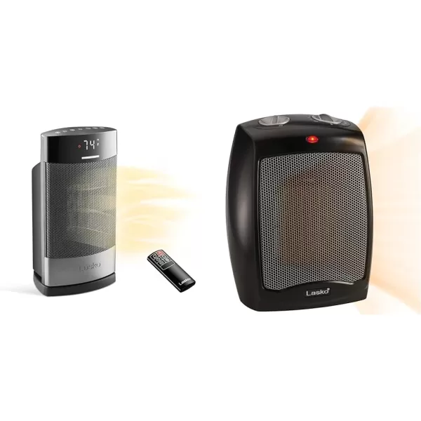 Lasko Ellipse Ceramic Tower Heater for Home with Tipover Switch, Child Lock, Digital Display, Thermostat, Wide Oscillation, Remote, Timer, For Bedroom, Office, Living Room, Den, 1500W, Black, CT18950
