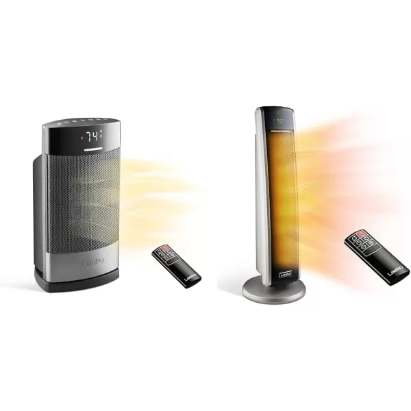 Lasko Ellipse Ceramic Tower Heater for Home with Tipover Switch, Child Lock, Digital Display, Thermostat, Wide Oscillation, Remote, Timer, For Bedroom, Office, Living Room, Den, 1500W, Black, CT18950